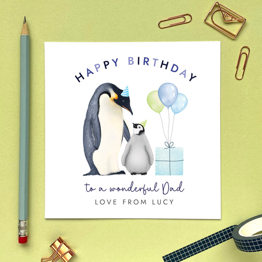 Personalised Penguin Birthday Card for Dad