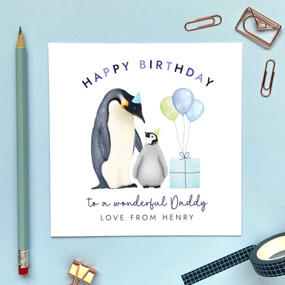 Personalised Penguin Birthday Card for Dad
