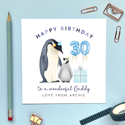 Personalised Penguin Birthday Card for Dad