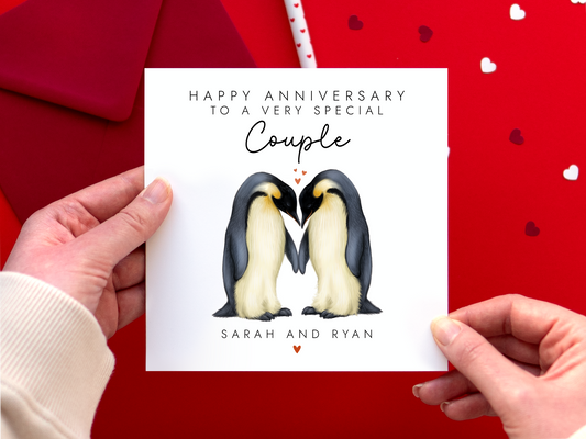 Personalised Penguins Anniversary Card for Couple
