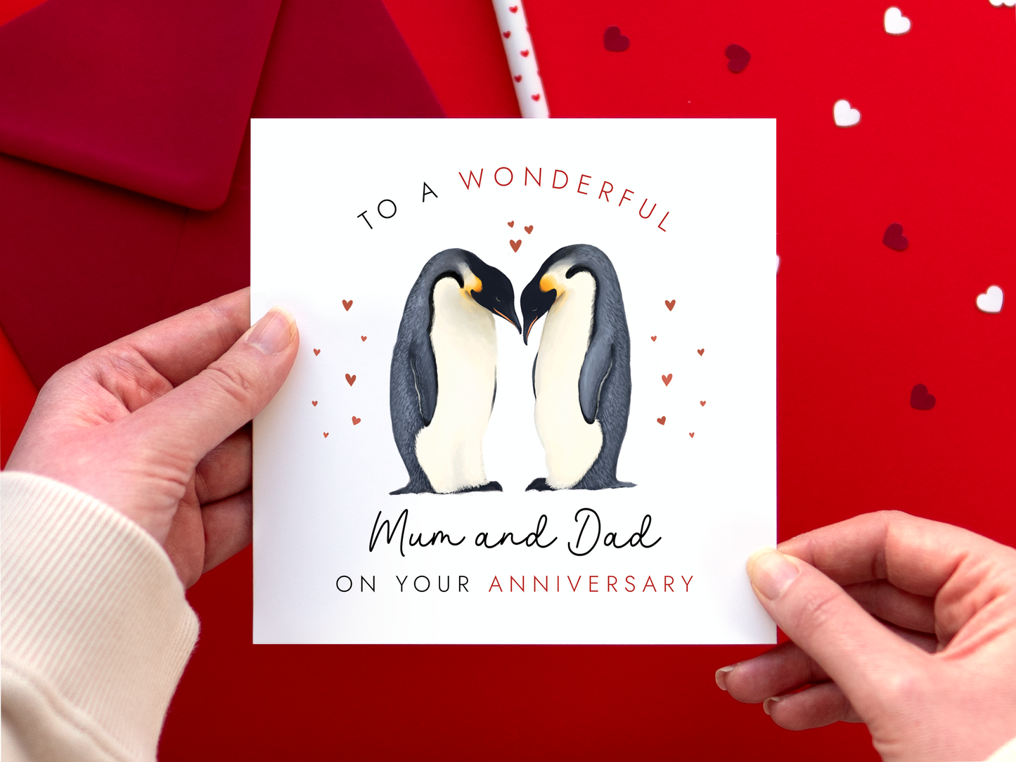 Personalised Penguins Anniversary Card for Mum and Dad