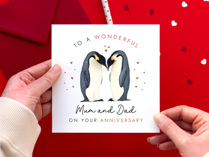 Personalised Penguins Anniversary Card for Mum and Dad