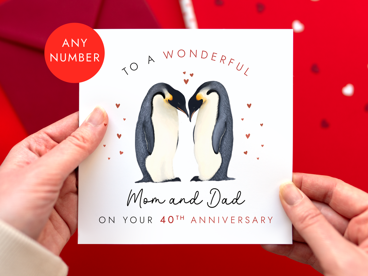 Personalised Penguins Anniversary Card for Mum and Dad