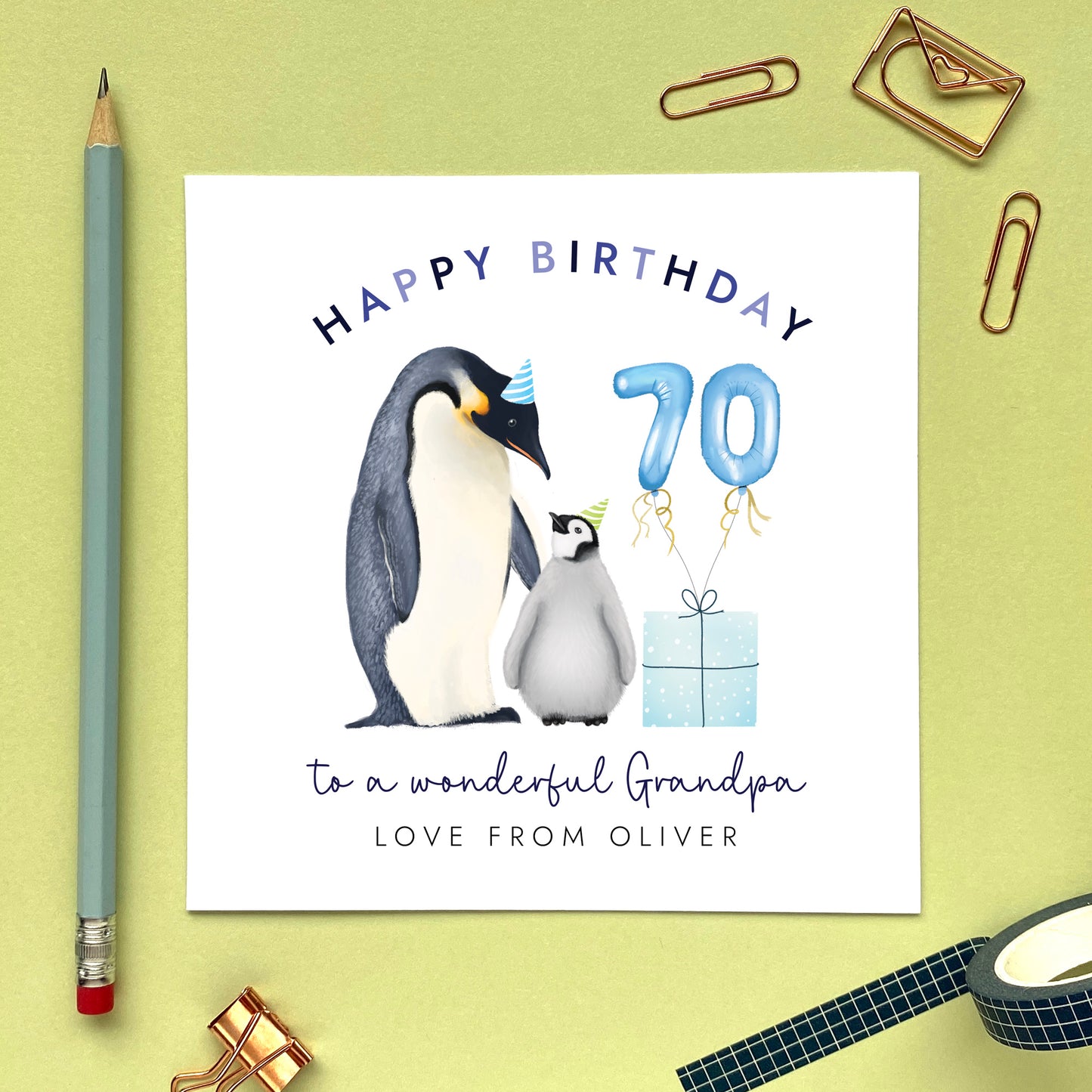 Personalised Penguins Birthday Card for Grandad