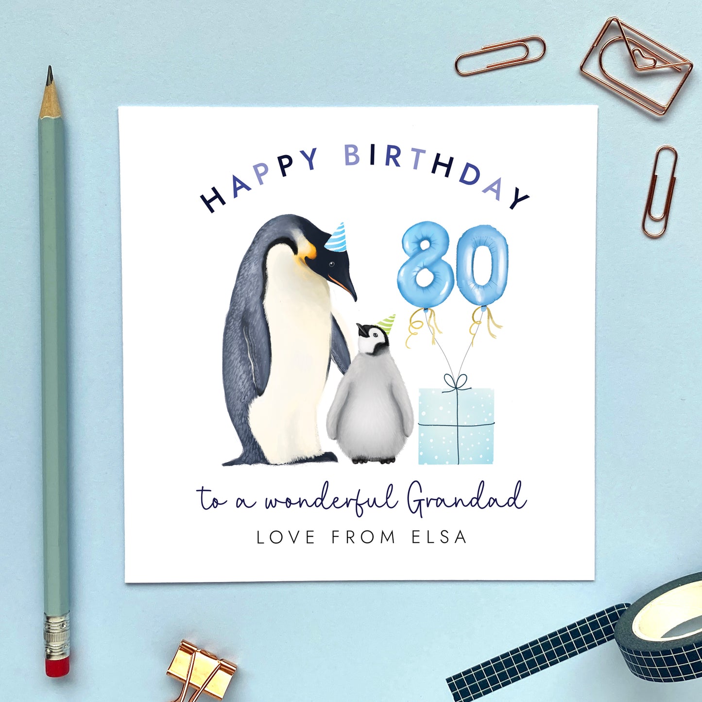 Personalised Penguins Birthday Card for Grandad