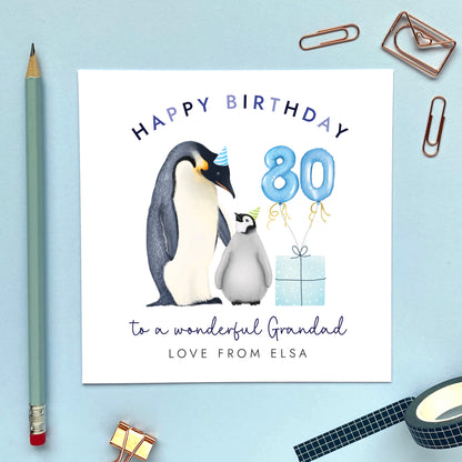 Personalised Penguins Birthday Card for Grandad