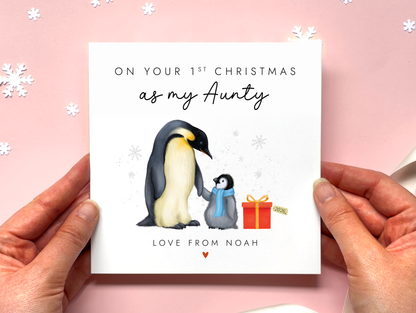 Personalised Penguins 1st Christmas as Auntie Card