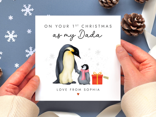 Personalised Penguins 1st Christmas as Daddy Card