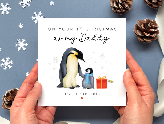 Personalised Penguins 1st Christmas as Daddy Card