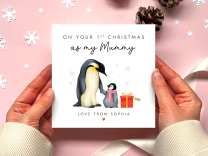 Personalised Penguins 1st Christmas as Mummy Card