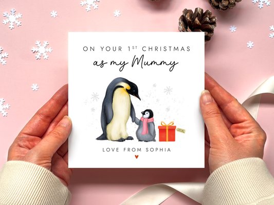 Personalised Penguins 1st Christmas as Mummy Card