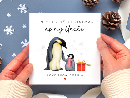 Personalised Penguins 1st Christmas as Uncle Card