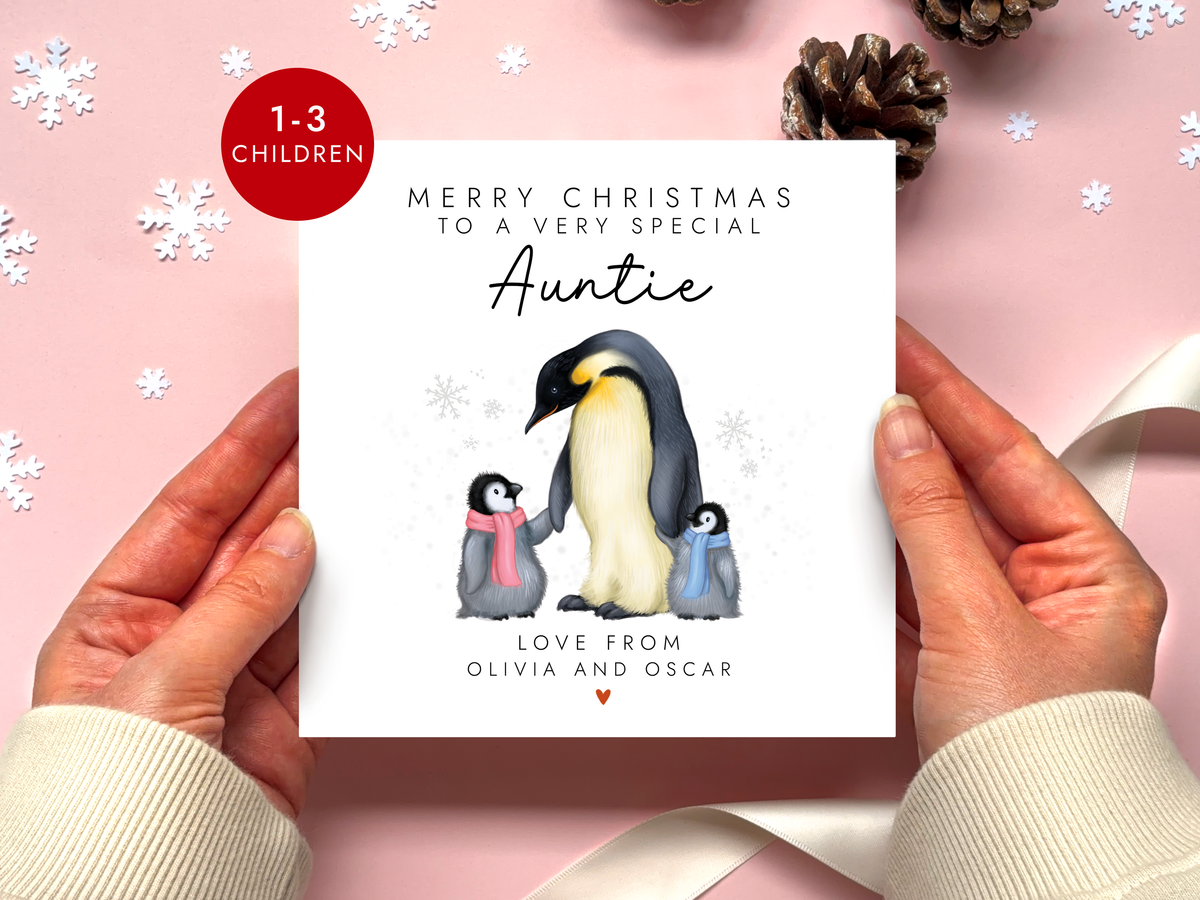 Personalised Penguin Christmas Card for Auntie