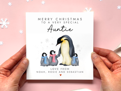 Personalised Penguin Christmas Card for Auntie