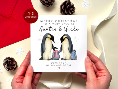 Personalised Penguin Christmas Card for Auntie & Uncle