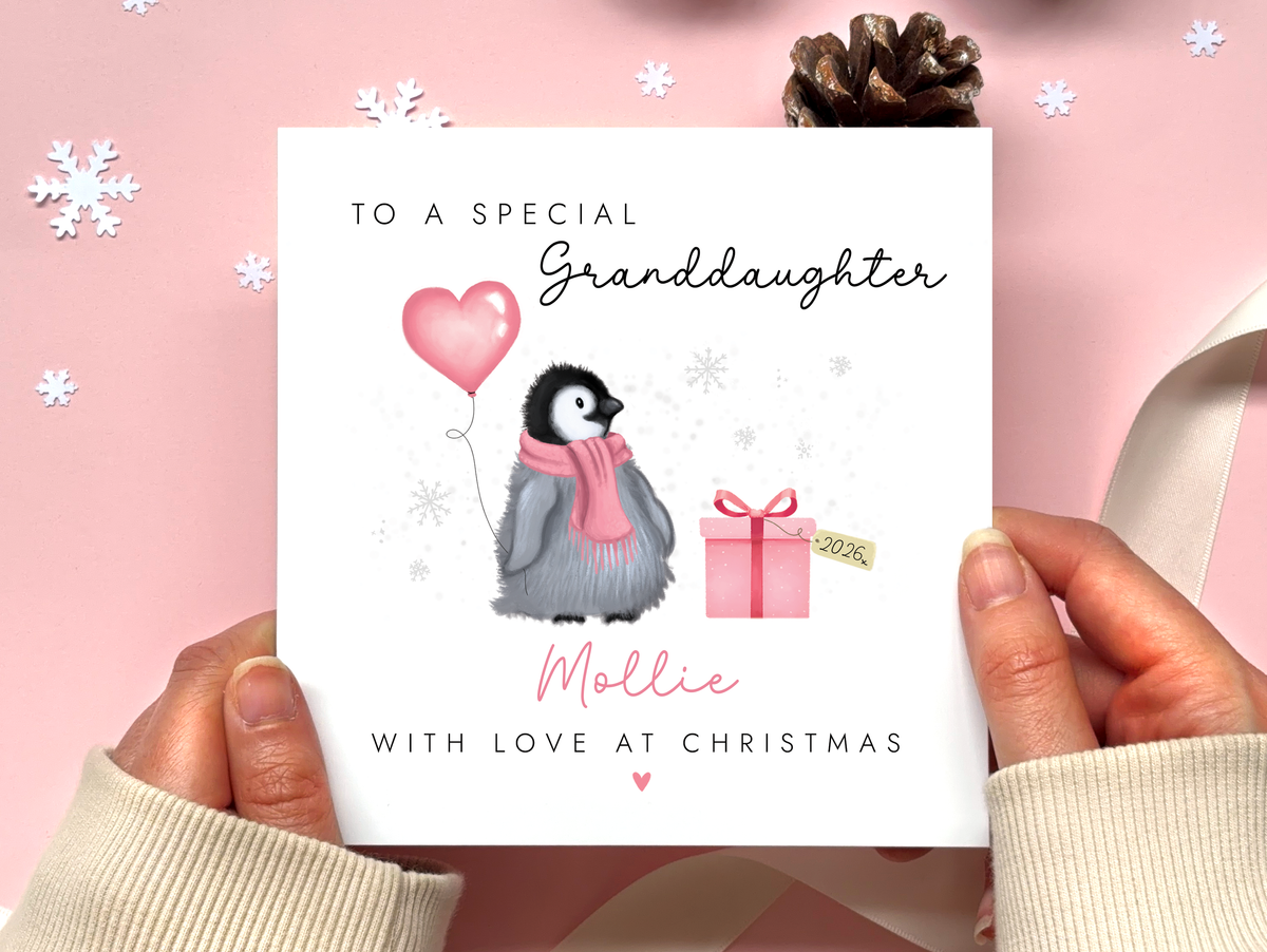 Personalised Baby Penguin Christmas Card for Granddaughter