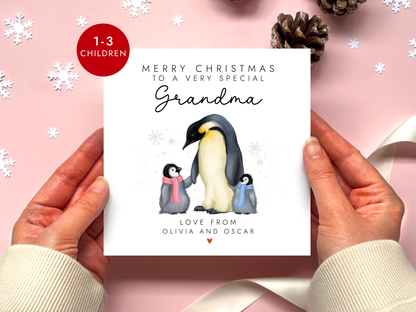 Personalised Penguin Christmas Card for Grandma
