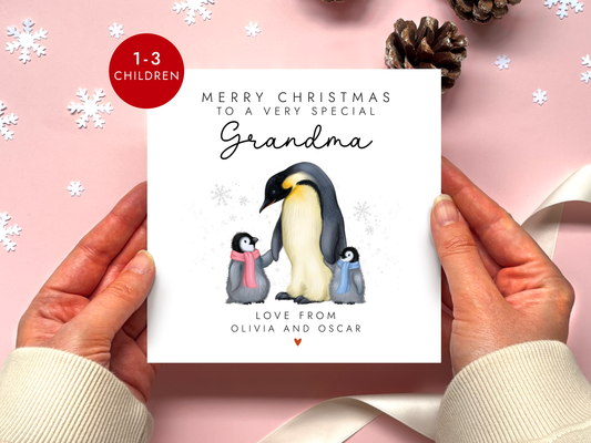 Personalised Penguin Christmas Card for Grandma