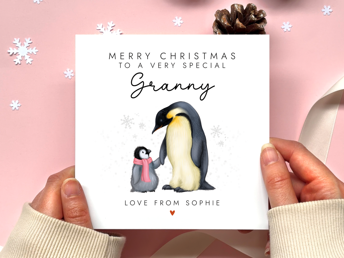 Personalised Penguin Christmas Card for Grandma