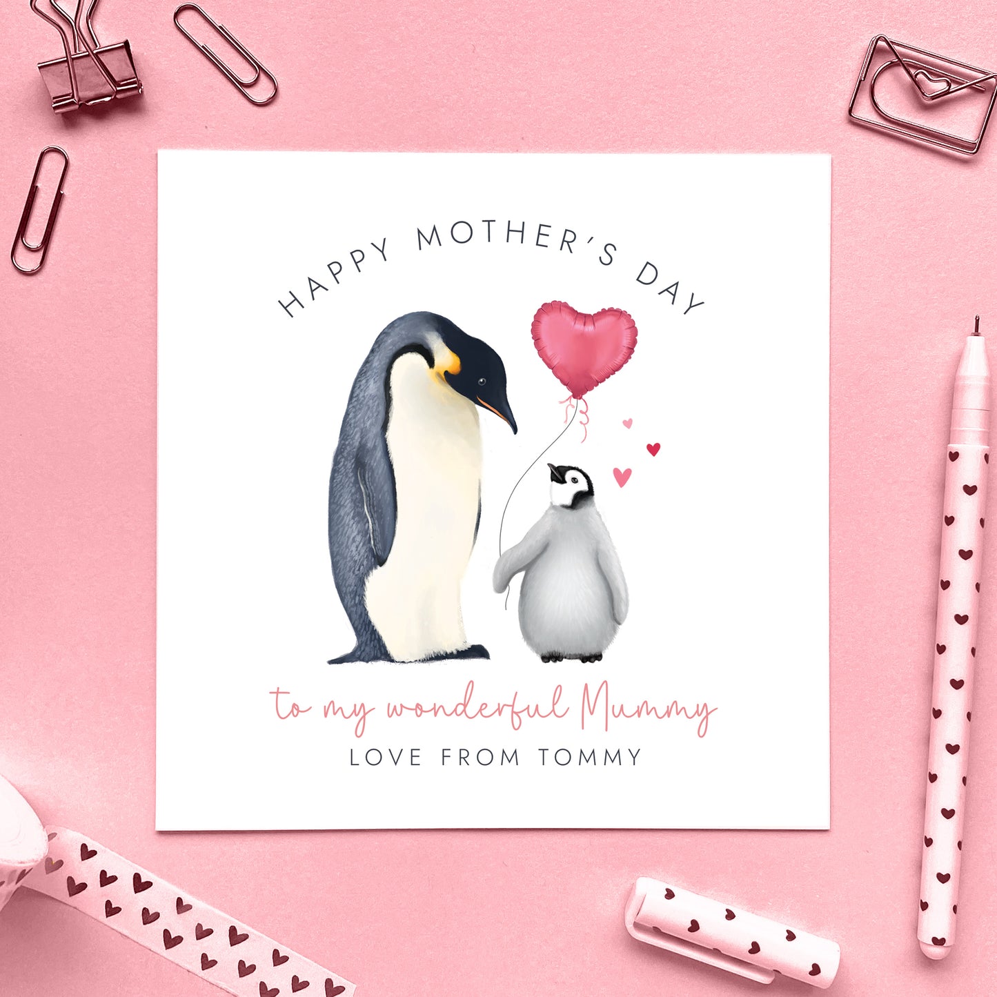 Personalised Penguin Mother's Day Card from Child or Baby for Mummy