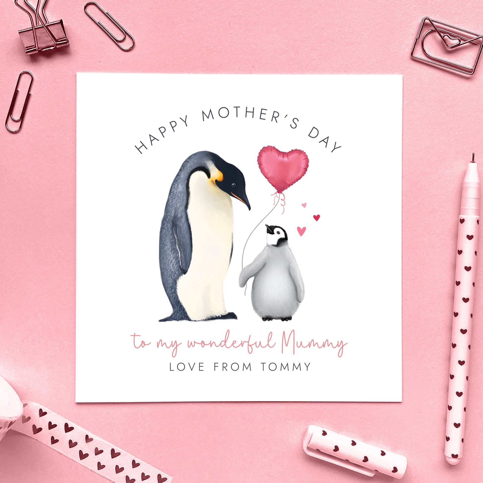 Personalised Penguin Mother's Day Card from Child or Baby for Mummy