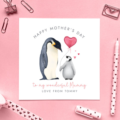 Personalised Penguin Mother's Day Card from Child or Baby for Mummy