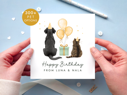 Personalised Cat and Dog Birthday Card from Pets