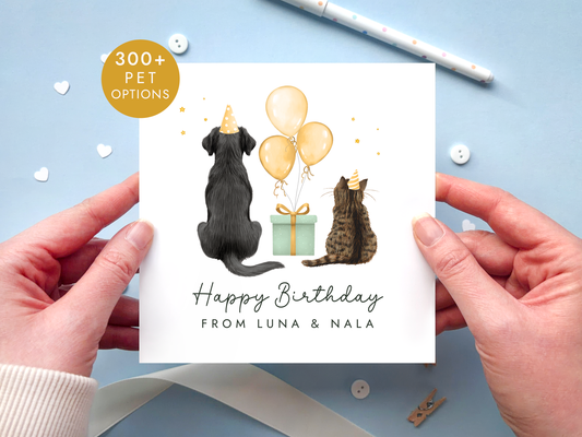 Personalised Cat and Dog Birthday Card from Pets