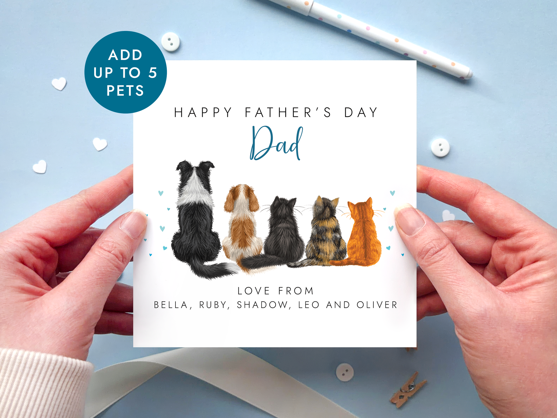 Personalised Any Breed Pets Father's Day Card - Father's Day Card from Cat s and Dogs