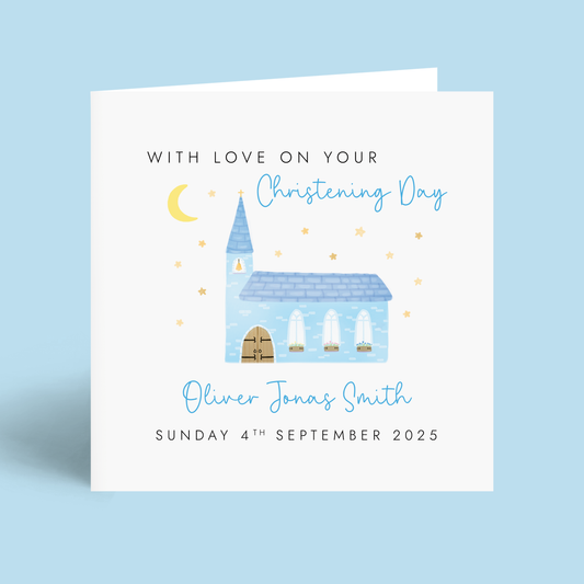 Personalised Church Christening Card for Boy