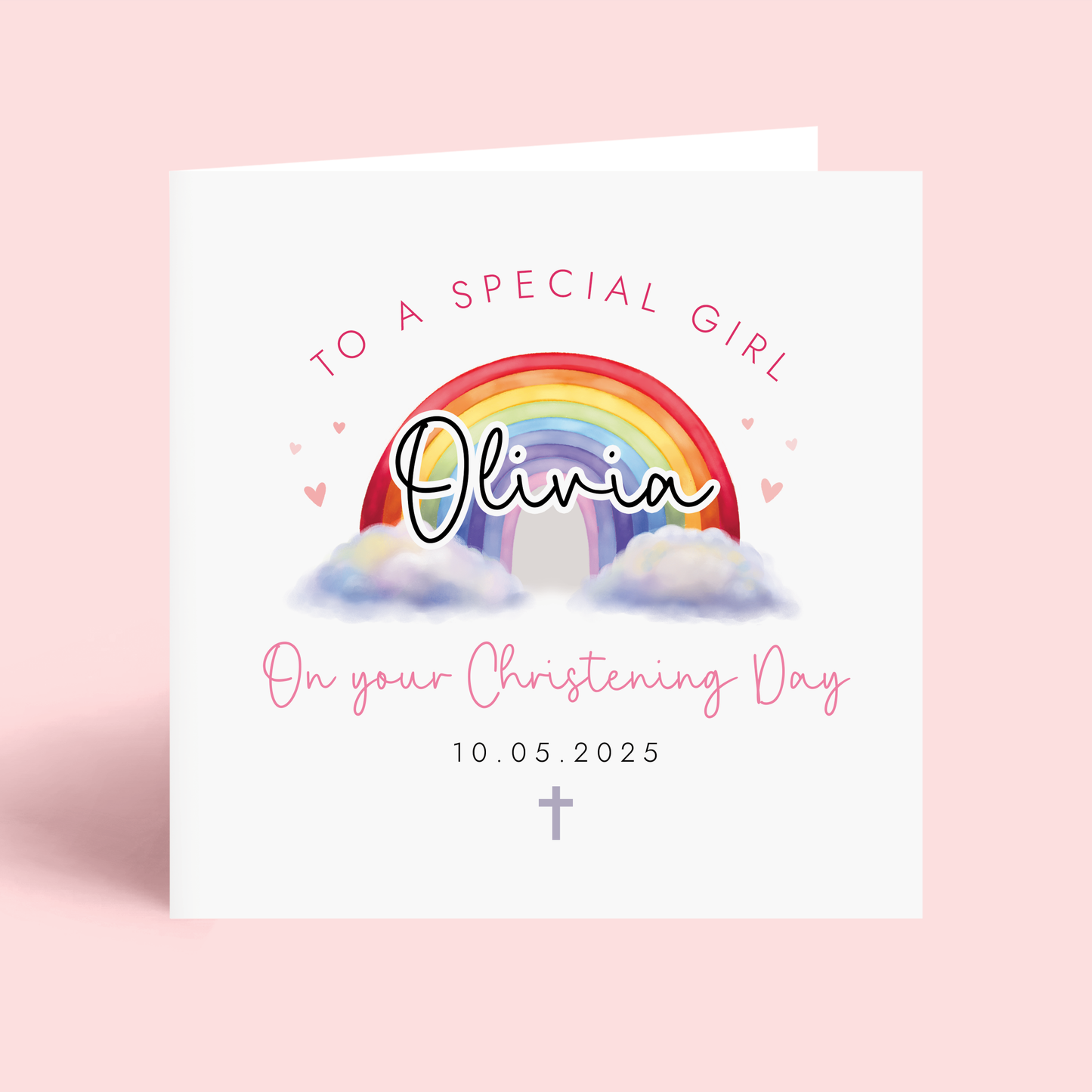 Personalised Bright Rainbow Christening Card for Girl