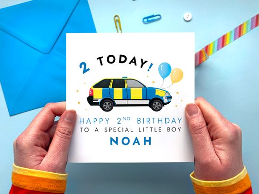 Personalised Police Car 2nd Birthday Card