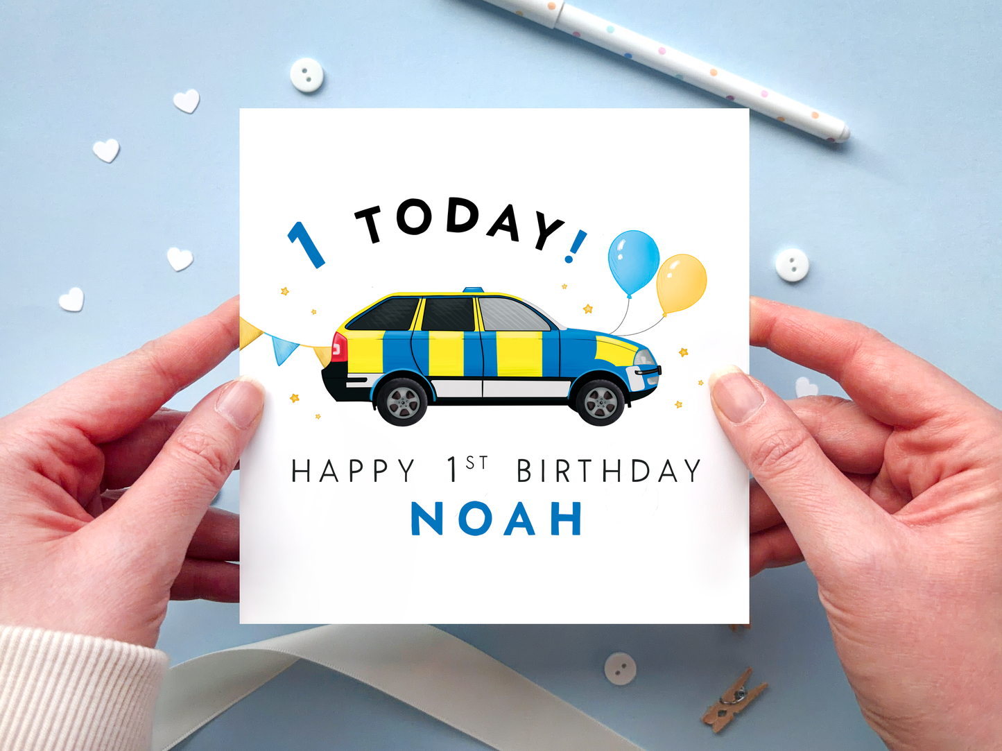 Personalised Police Car 1st Birthday Card for Boys