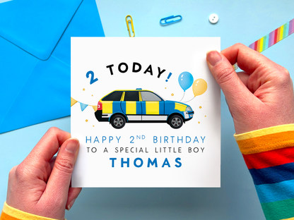 Personalised Police Car 2nd Birthday Card for Boys