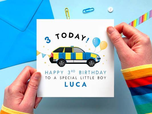 Personalised Police Car 3rd Birthday Card for Boys
