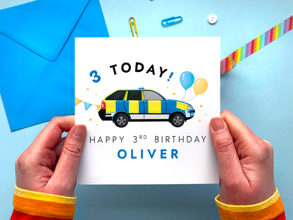 Personalised Police Car 3rd Birthday Card for Boy