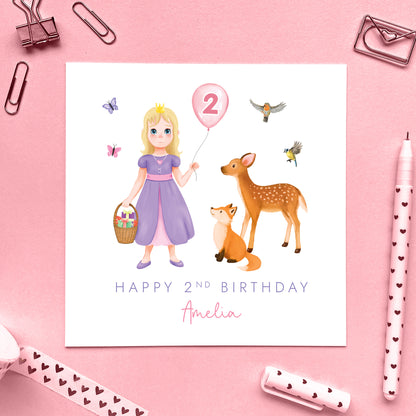 Personalised Princess 2nd Birthday Card