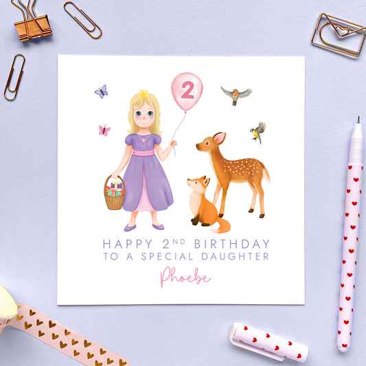 Personalised Princess 2nd Birthday Card