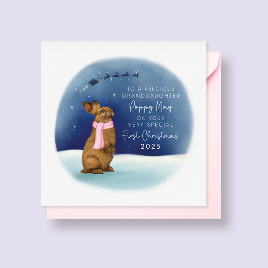 Personalised Bunny 1st Christmas Card for Granddaughter
