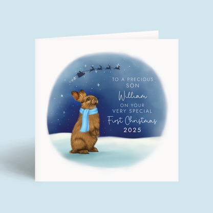 Personalised Bunny First Christmas Card for Son
