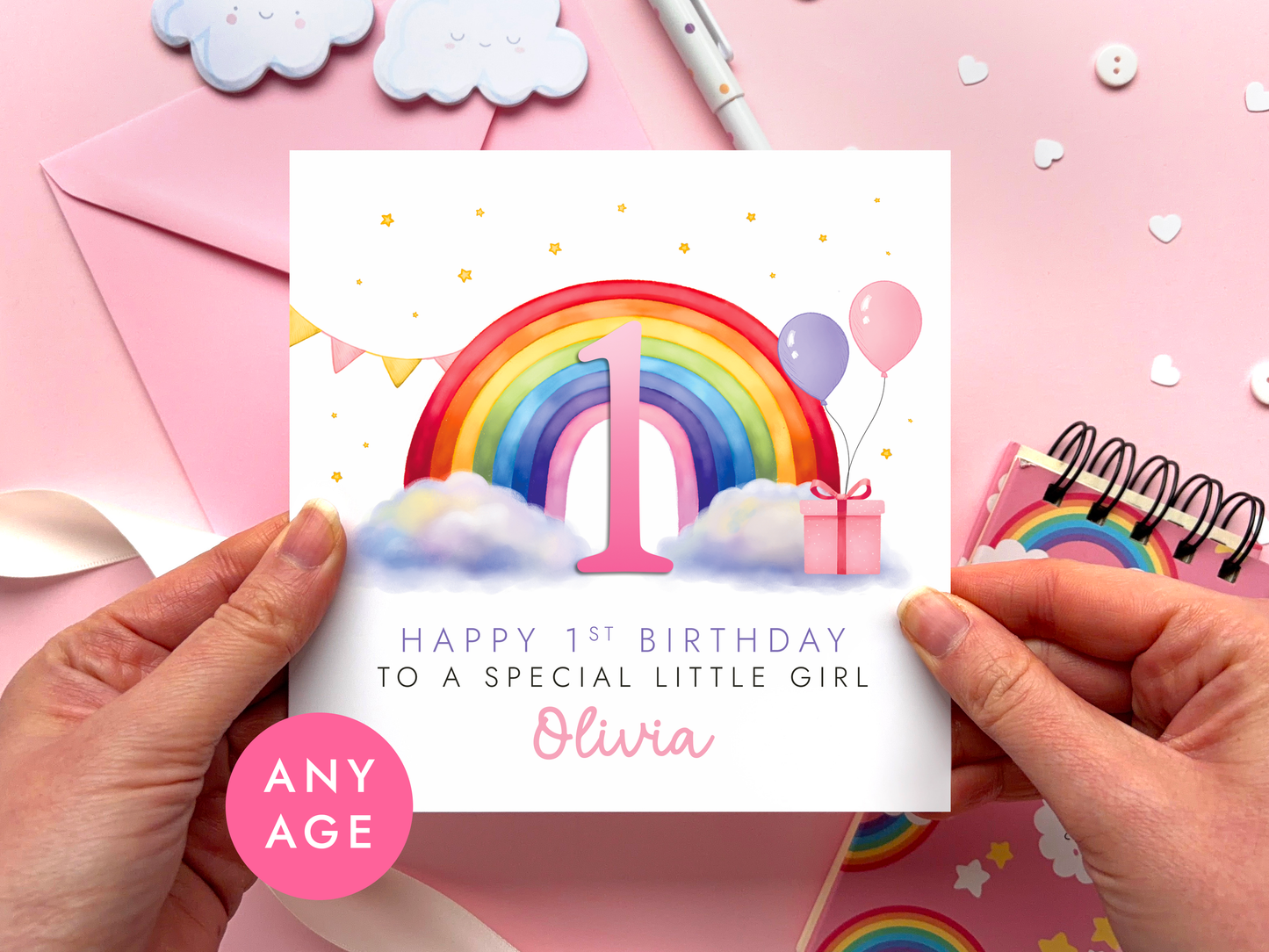 Personalised Rainbow Birthday Card for Girl