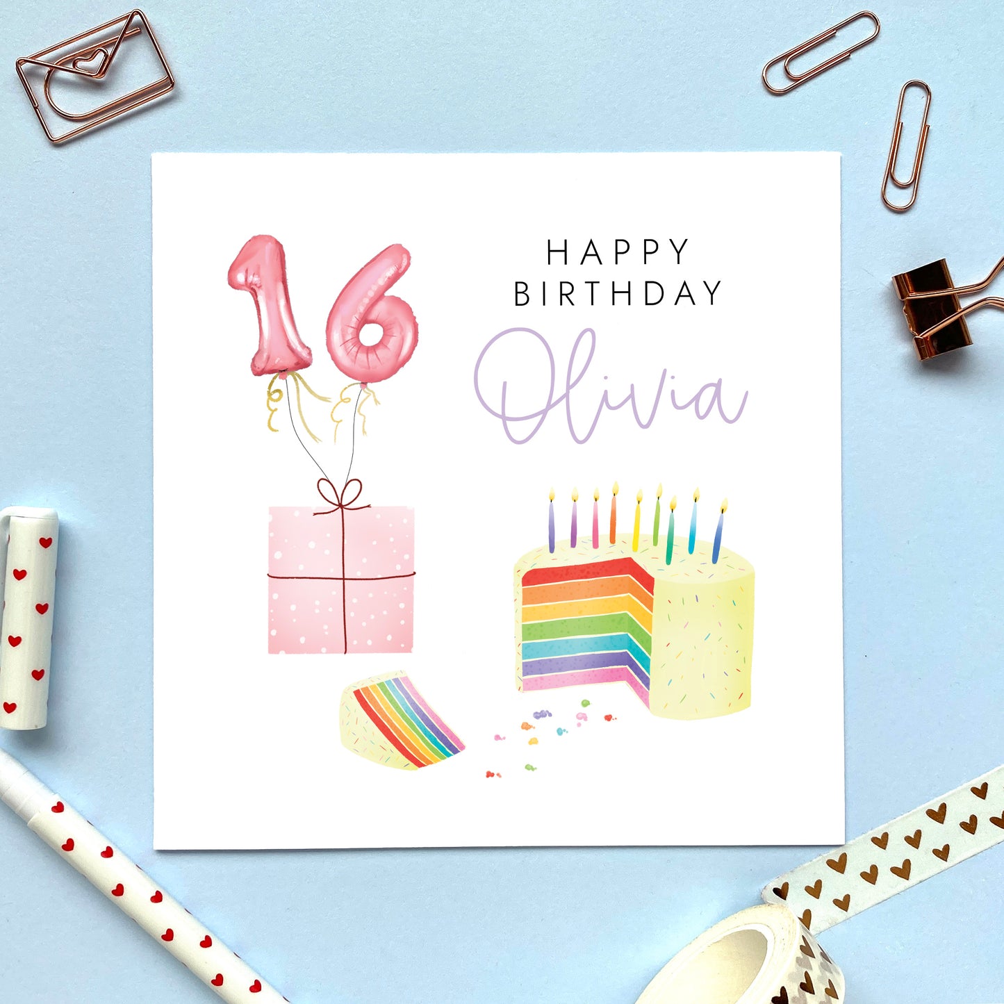 Personalised Rainbow Cake Any Age Birthday Card