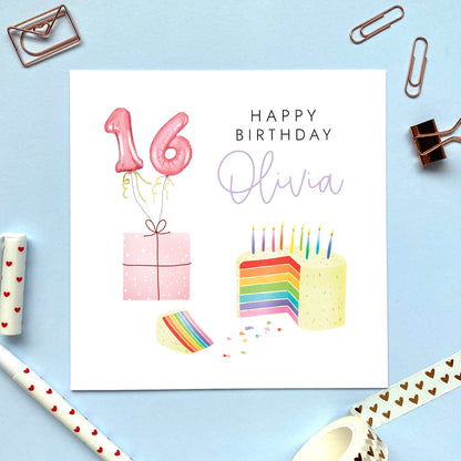 Personalised Rainbow Cake Any Age Birthday Card