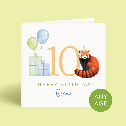 Personalised Red Panda Birthday Card for Boy