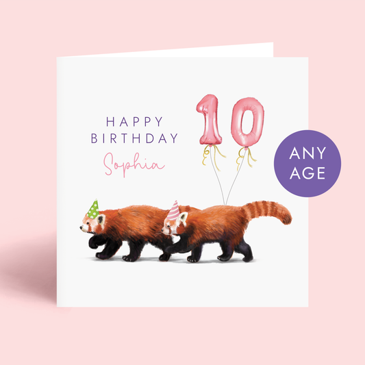 Personalised Red Pandas Birthday Card for Her