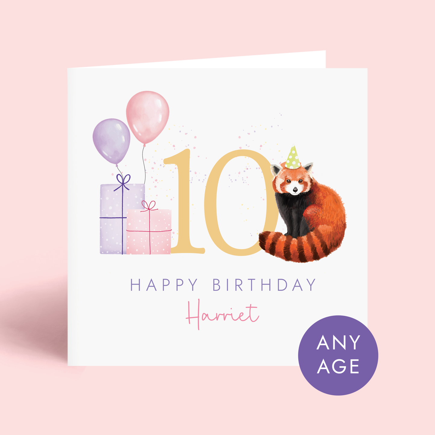 Personalised Red Panda Birthday Card for Girl