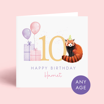 Personalised Red Panda Birthday Card for Girl