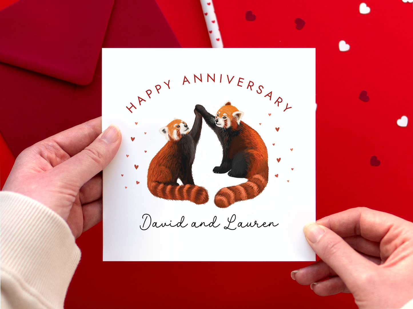Personalised Red Pandas Anniversary Card for Couple