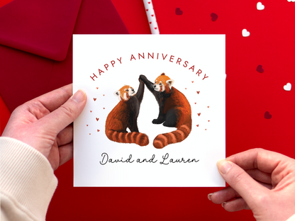 Personalised Red Pandas Anniversary Card for Couple
