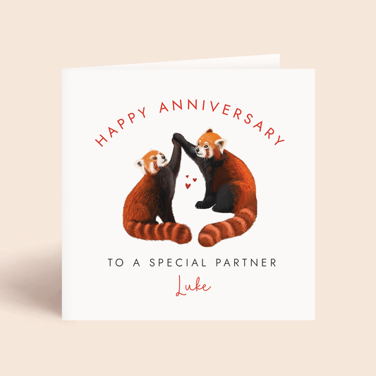 Personalised Red Pandas Anniversary Card for Partner